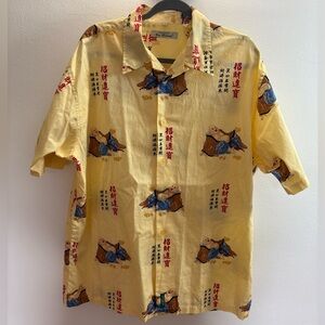 NWOT Ben Sherman Yellow Buddha Print Button Down Shirt XL